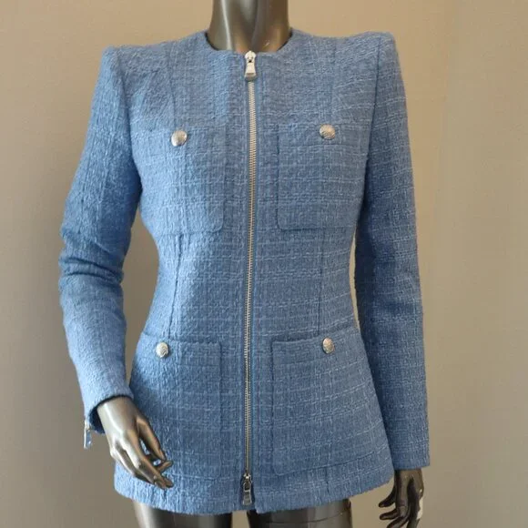 Veronica Beard Agni Dickey Jacket Skylight Tweed Zip Jacket Fit is LG New Tags - Picture 3 of 10